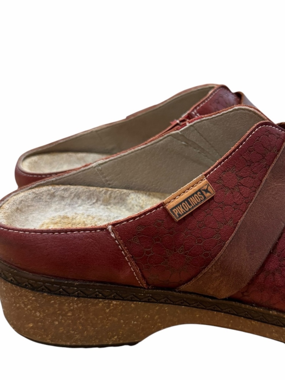 Pikolinos Granada Floral Embossed Leather Clogs Arcilla Red Sz 38 / 7.5-8 - Picture 4 of 12